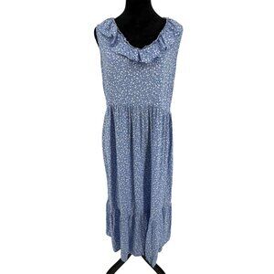 Old Navy Blue Floral Tiered Sleeveless Maxi Dress Womens Size L Cottagecore Flow